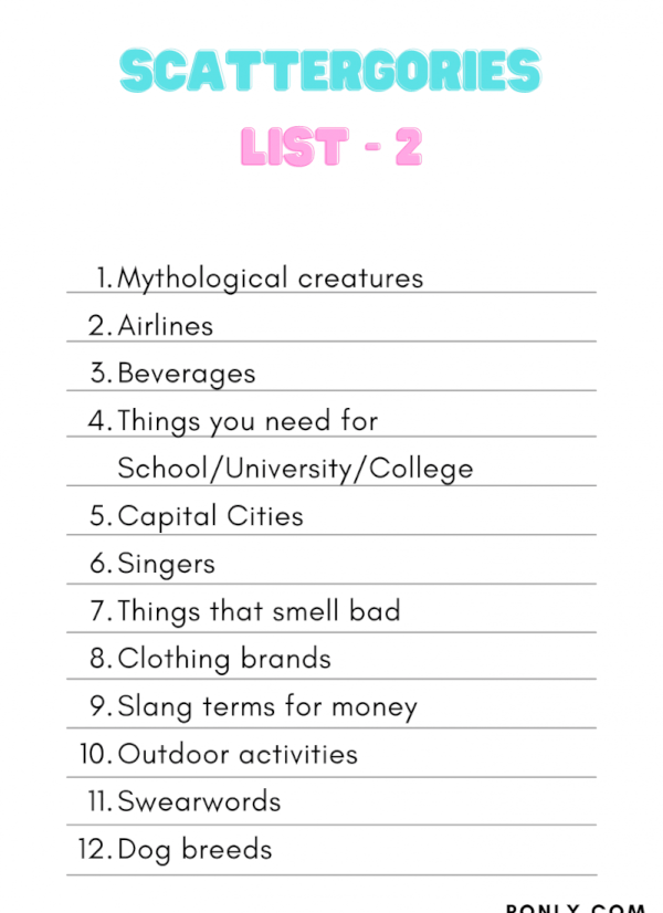   Lista Scattergories 2
