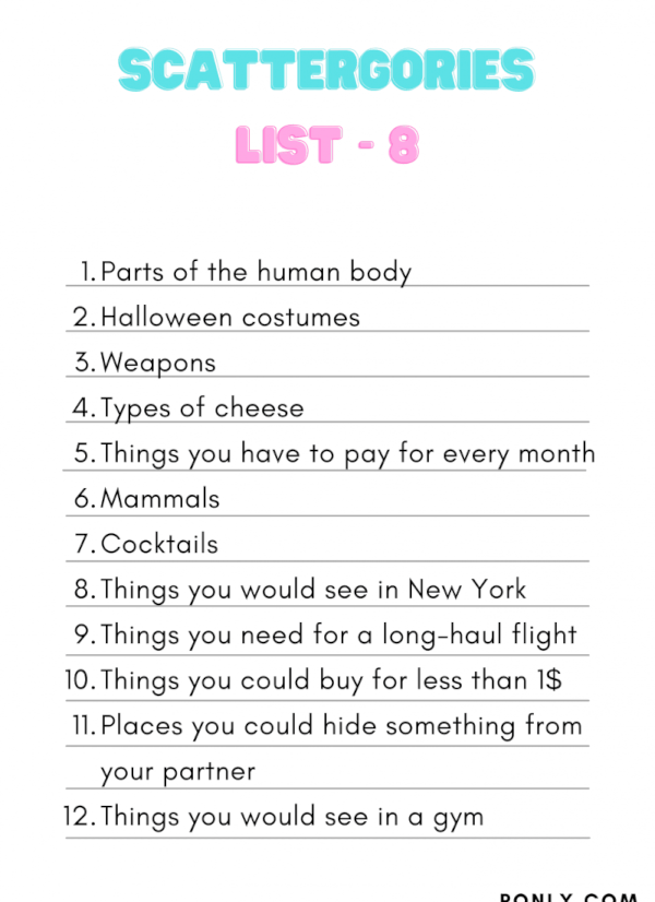   Lista Scattergories 8
